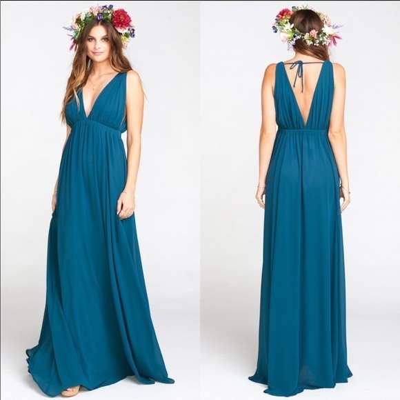 Show Me Your Mumu Ava Maxi Dress Deep Jade Chiffon - Picture 1 of 5